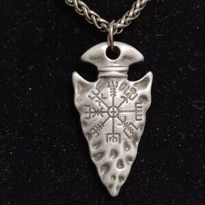 Viking Spear Compass Necklace Norse Runes Amulet Helm of Awe Vegvisir Pendant
